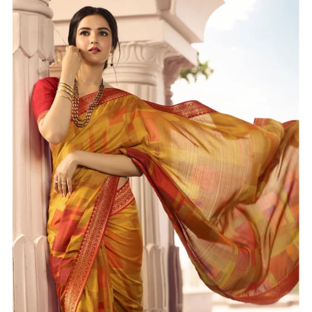 Yellow Printed Art Silk Saree alternate view