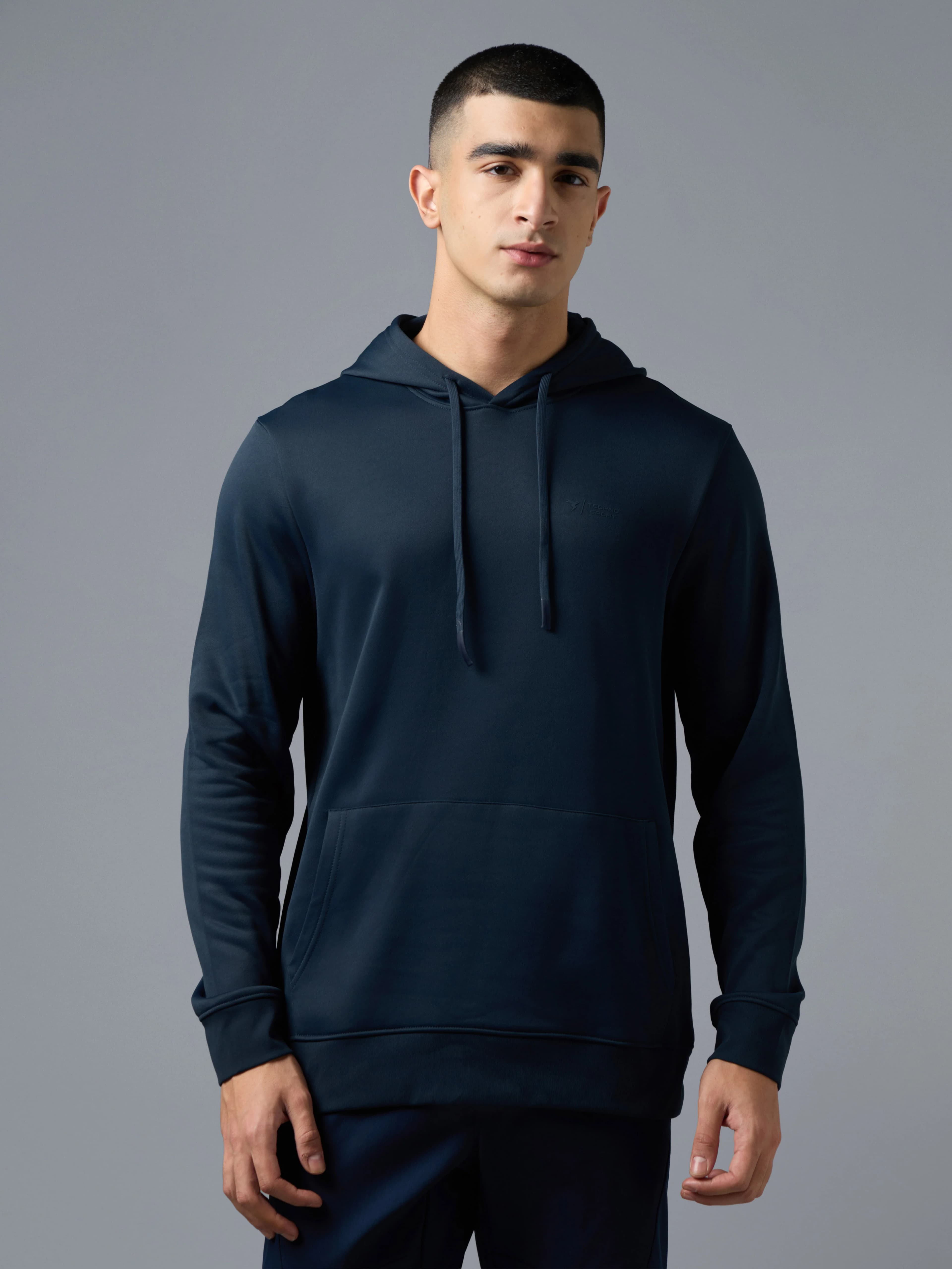 Men Solid Regular Fit Hooded Sweatshirt with TECHNO WARM+
