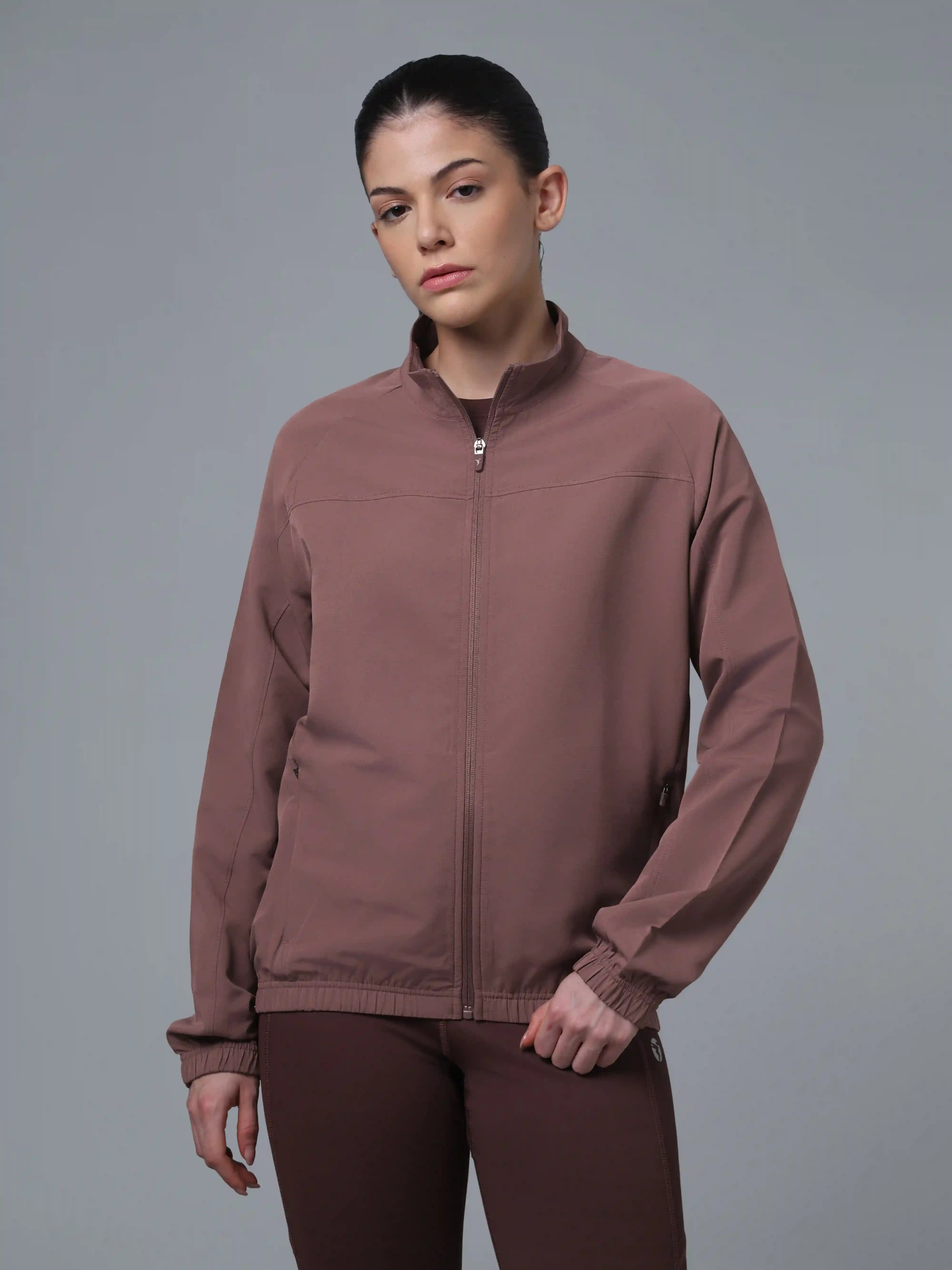 Women Solid Slim Fit Mock Neck Sports Jacket with TECHNOLITE