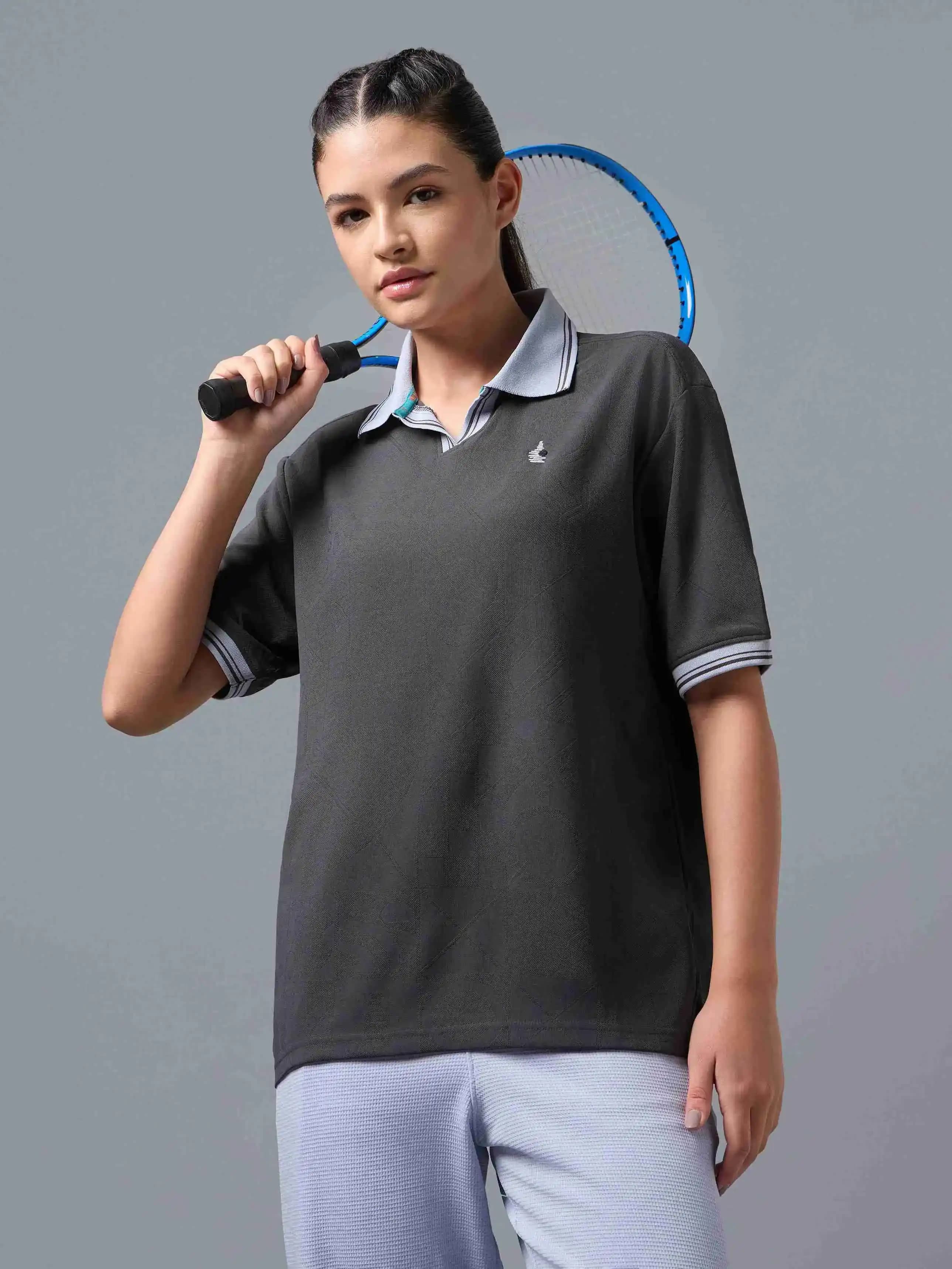 Women’s Oversized Jacquard Polo T-shirt with MATPIQ