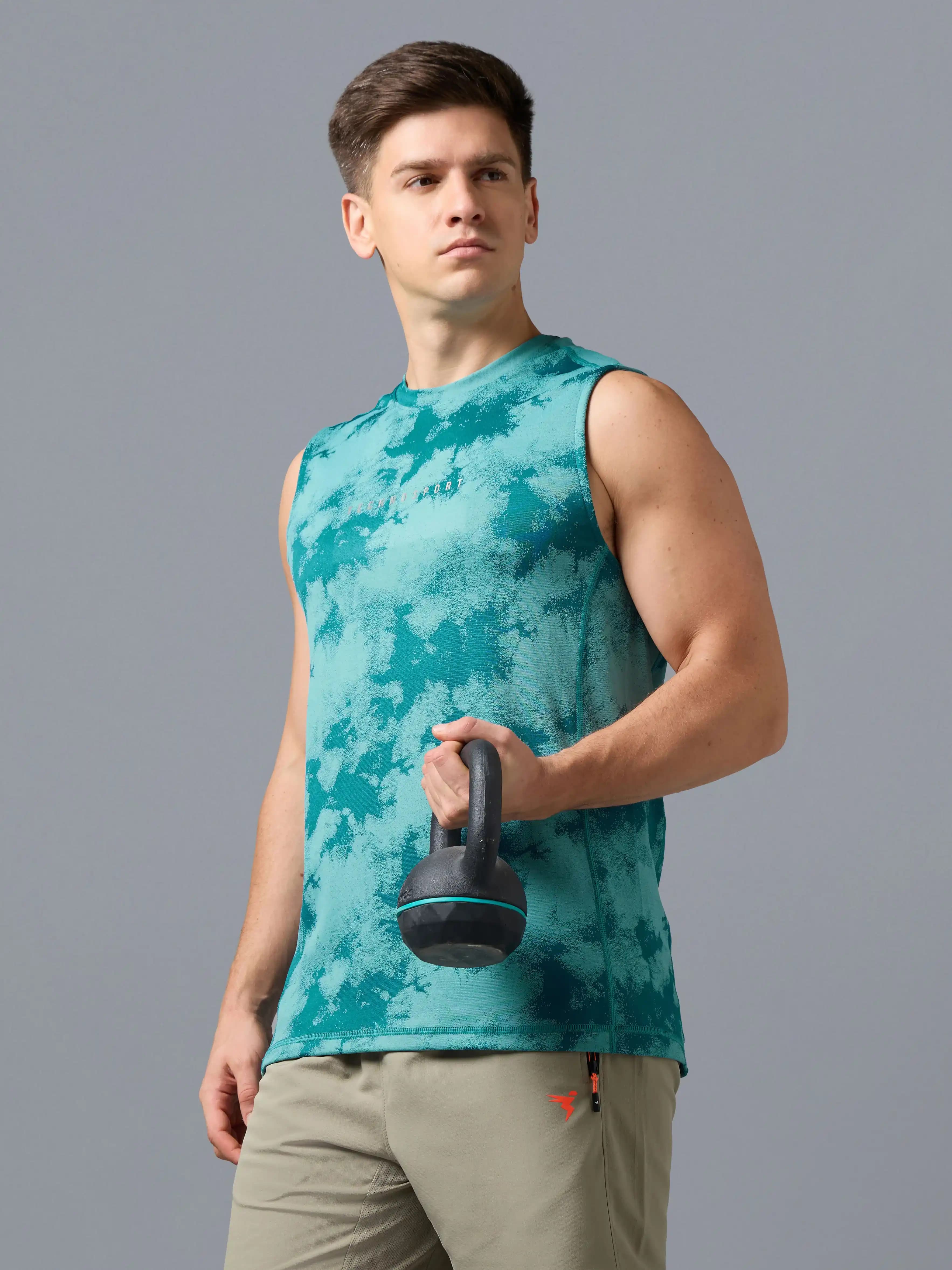 Men Melange Slim Fit Round Neck Sports Innerwear Vest with DOUBLE COOL